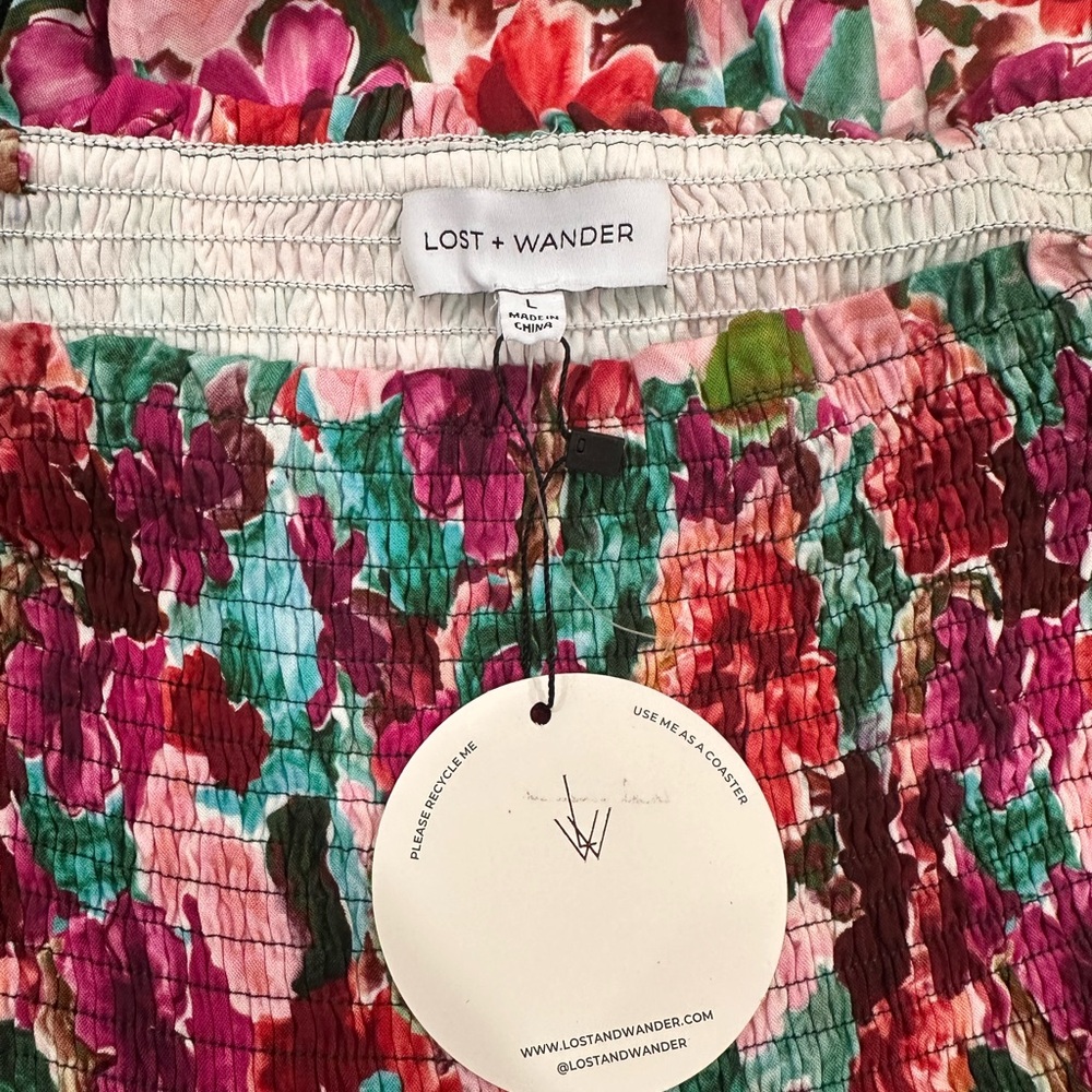 Lost + Wander Floral Smocked Tiered Maxi Dress with Tassel Tie Straps Multi L - Picture 3 of 7